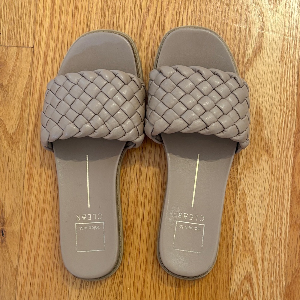Dolce Vita Taupe Woven Slide Sandals